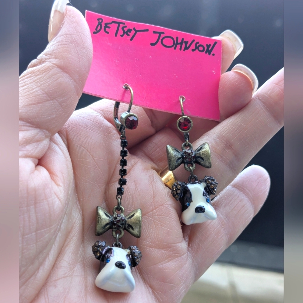 Betsey Johnson White and Black Dog Earrings